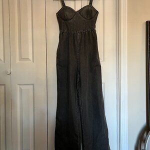 BOG Collective Charcoal Gray Smocked Bust Wide Leg Jumpsuit XS